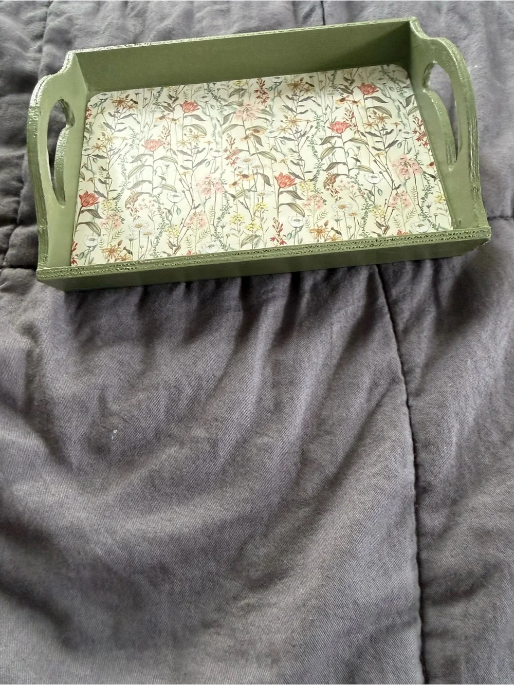 Green Floral Serving Tray by